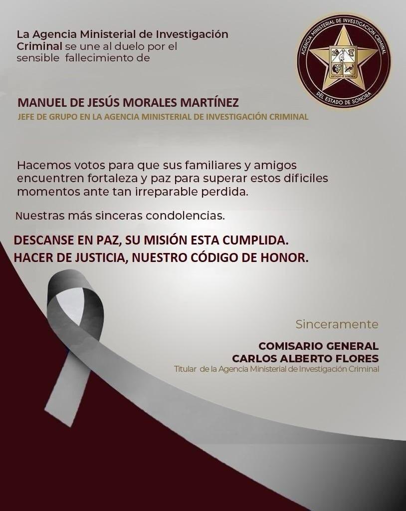 Con gran pesar compartimos la triste noticia del fallecimiento de nuestro compañero Manuel de Jesús  Morales Martínez, Jefe de Grupo en la Agencia Ministerial de Investigación Criminal.

🤍👮🏻‍♂️

#EnMemoria #SiemprePresente