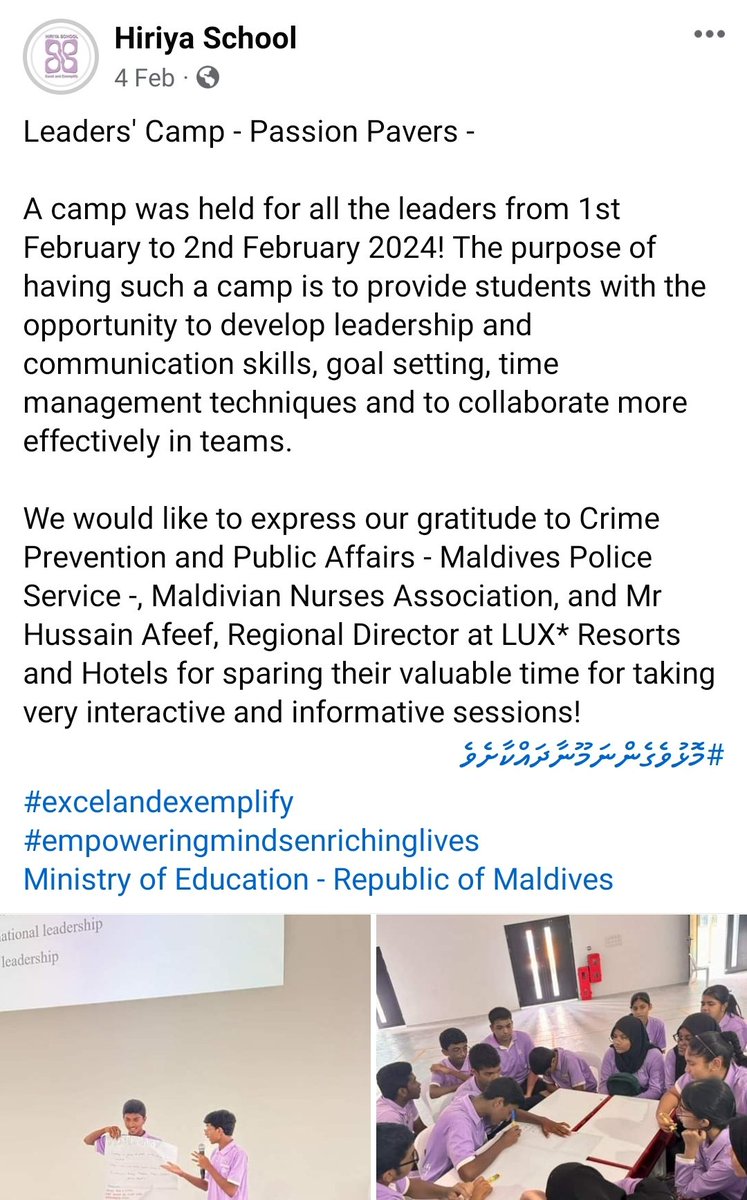mna_nurses_'s tweet photo. Thank you for the wonderful invitation to enlighten and educate young minds!
Leader's camp, what a wonderful initiative... @hiriyamv π
Today's learner's, tomorrow's leaders π
@MoEdumv @MoHmv @presidencymv @Mnmc_Maldives @MoYEIAmv
4.2.24
#FirstAid
#LearnToSaveALife https://t.co/4nrKqd611N