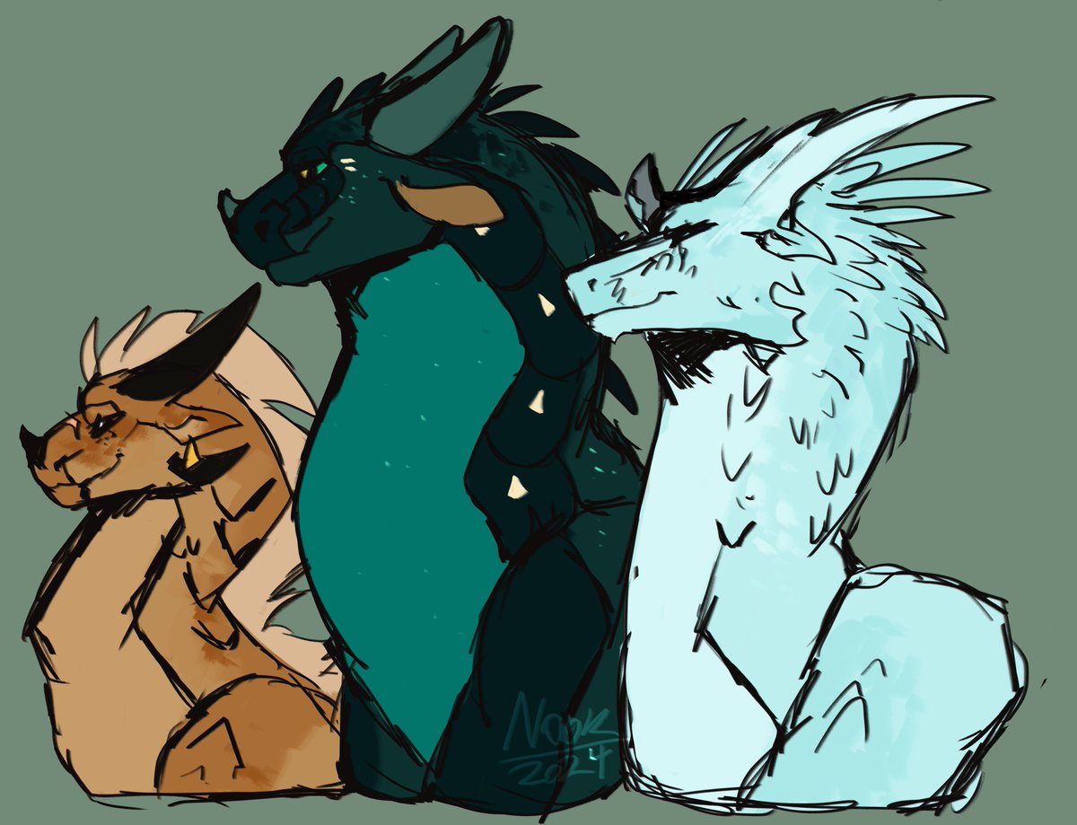 ShrimpyNook's tweet photo. Sandwing and his gf and his bf who is also his gfs bf 🌵🌙❄
.
.#qinterwatcher #wof #qinter #wofart #wingsoffire #qibliwof #moonwatcher #winterwof #icewing #sandwing #nightwing #art #artwork https://t.co/mMioNlKHZu