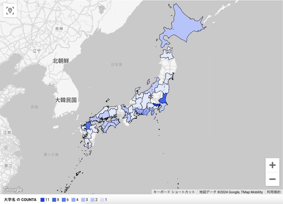 nyantata's tweet image. 情報科の教員免許が取得できる大学（国立）をカラーマッピングしてみた。全部で80大学。
北関東がぽっかり空いているのは悲しい・・・

#LockerStudio
#情報科教員