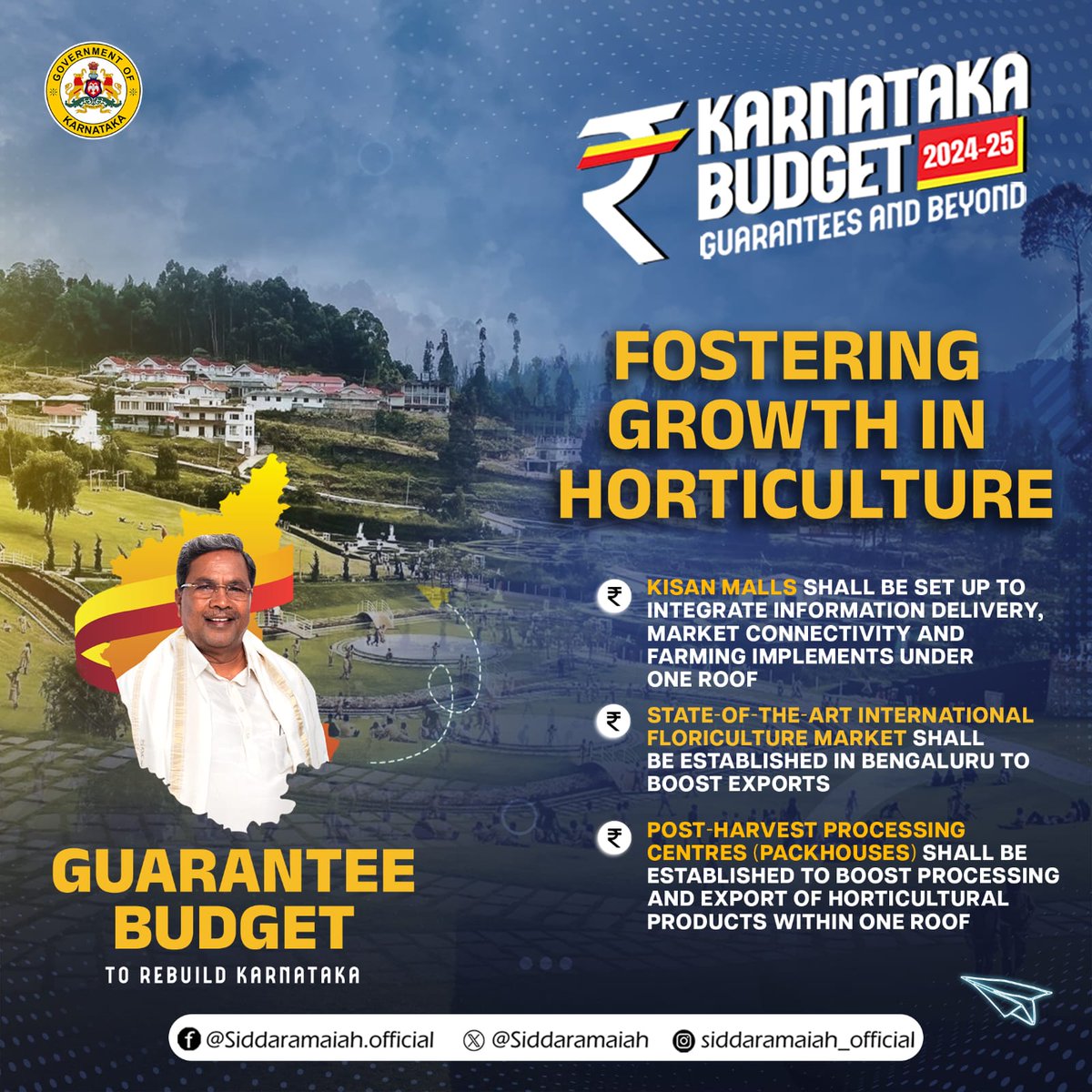 Unveiling transformative steps in Karnataka's Budget 2024-25 to revolutionise our horticulture landscape. Proud to introduce Kisan Malls for a seamless farming experience, a global floriculture market in Bengaluru for a blooming future, and advanced packhouses to enhance our