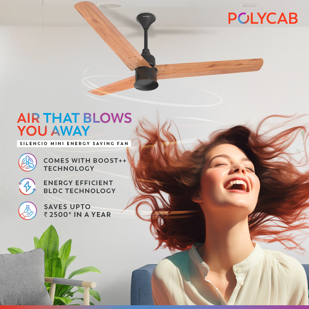 Electricalmirro's tweet photo. Unleash the ultimate breeze with Polycab's Silencio Mini Energy Saving Fan!
Elevate your comfort with Boost++ technology and energy-efficient BLDC magic. Save up to ₹2500 annually while staying cool in style!
@polycab
#PolycabCool #SilencioMiniMagic #EnergySavings #CoolInStyle https://t.co/32UwAOeC8G