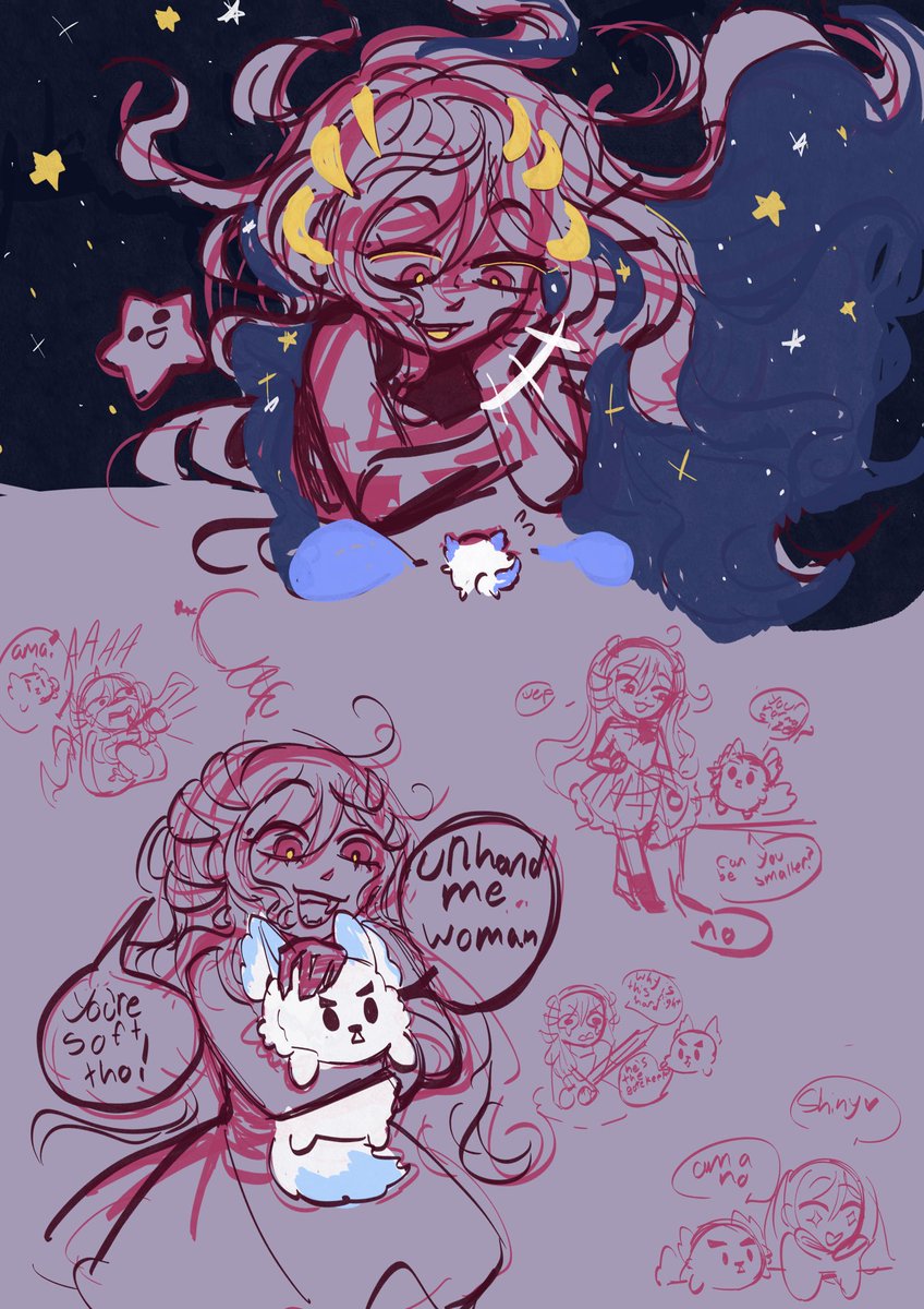 #Doodle page, i wanna draw more vtuber interactions and i have another friend in mine >:)#ghostlyama
The lil fox buddy is <a href="/Now_Whatx/">NowWhatx 🦊</a>