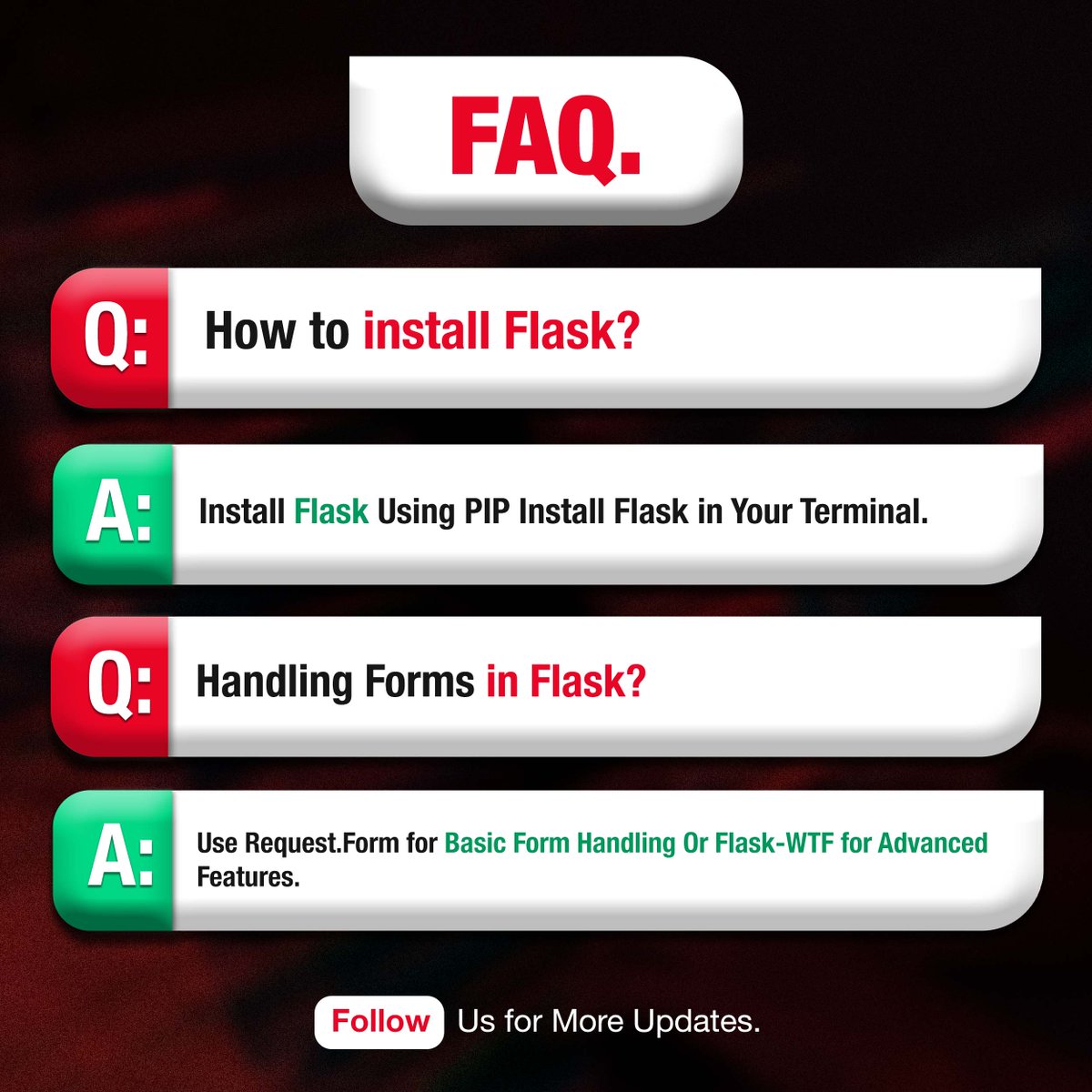 VolcanusAcademy's tweet image. Flask demystified! Get quick answers with our Flask FAQ Quickies. Elevate your coding game!

Visit : volcanus.in/contact-us
Contact us : +91-9109039050
Visit us @ volcanus.in
Address : 215-216, Shagun Arcade, Vijay Nagar, Indore

#FlaskFAQ #CodingProTips