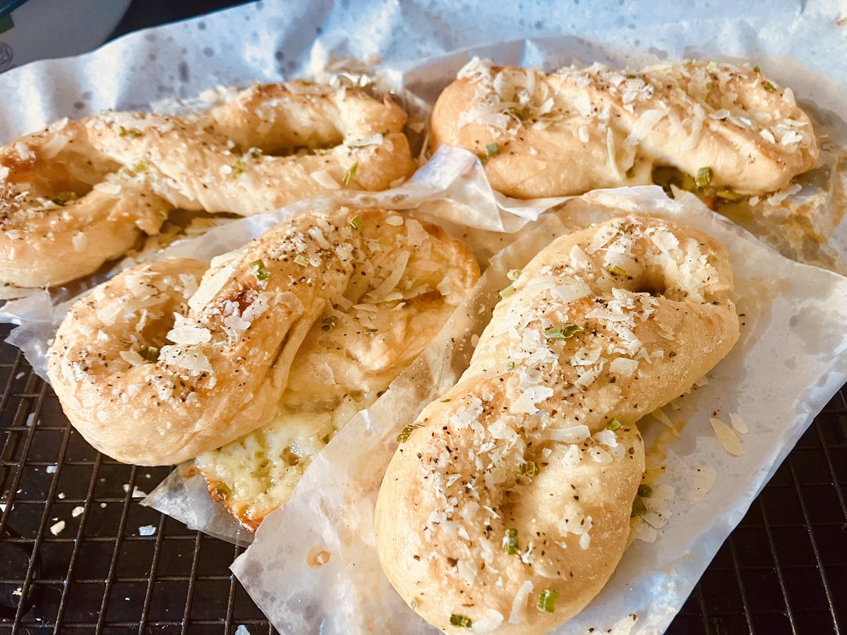 1st test of this recipe, mozzarella stuffed soft pretzels. Not pretty but tastes delicious #homecooking #italiancheese