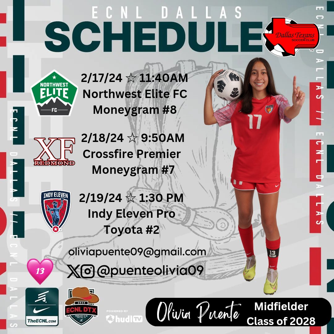 PuenteOlivia09's tweet photo. Come watch some great soccer this weekend at the ECNL showcase in Dallas.
#og17 #playformighty 🩷
@ecnlgirls @soccerwire @usynt @ussoccer @collegesoccerid @girlssoccernet
@PrepSoccer @TopDrawerSoccer @ImYouthSoccer @ncaasoccer @ImCollegeSoccer @G2CollegeSoccer https://t.co/nzLfZc3EYW