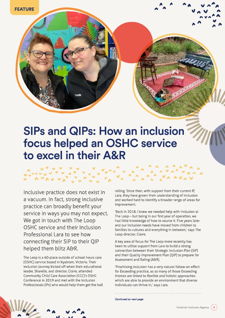 Want a FREE resource to help you boost inclusive practice at your service? The latest Embrace mag is out now! 🎉

In this edition, The Loop OOSH & their IP share how connecting their SIP to their QIP helped them blitz A&R!

Check it out! 👇
viac.com.au/sites/default/… 

#ozearlyed