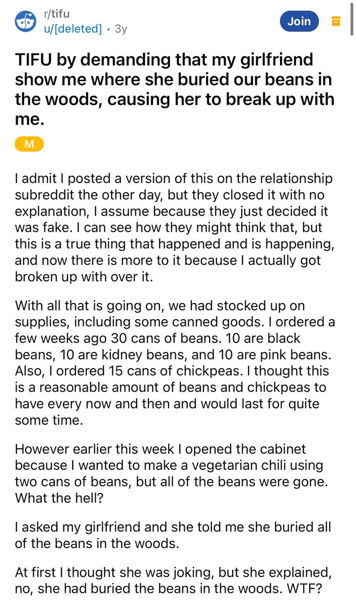 HazelAppleyard's tweet photo. Does anyone remember this absolutely based Reddit post lmao

“I will never jeapordize the beans” 😂 https://t.co/OXWKL09LSs
