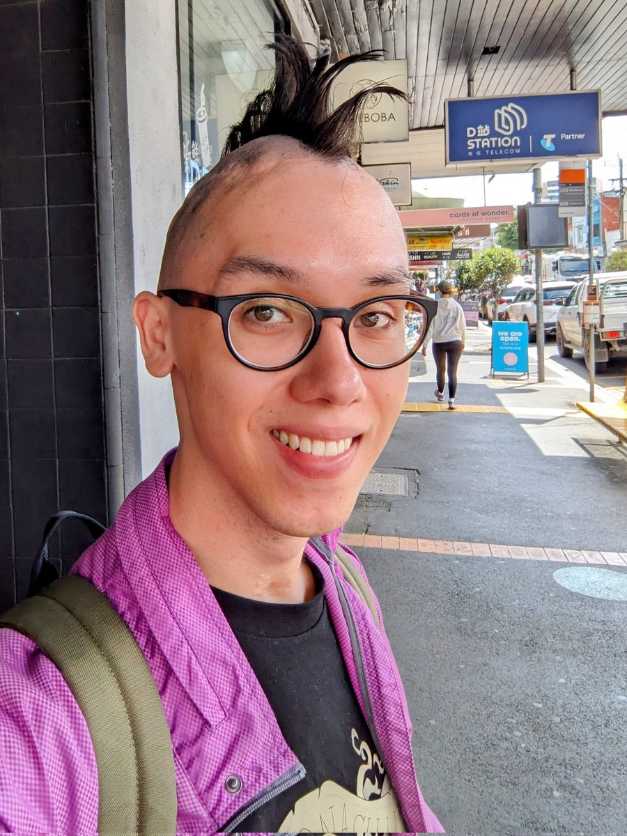 WryAun's tweet photo. Thrilled to report my mohawk is back in action for the new semester! I'm ready to enjoy the very unglamorous lifestyle of applying sunscreen to the sides of my head for the last weeks of summer! https://t.co/Z6bVI5i32a