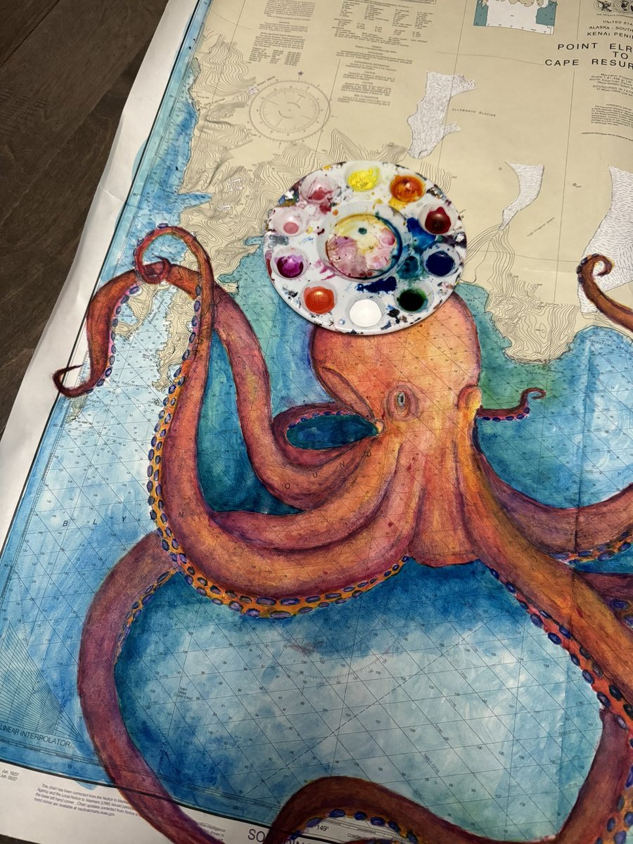 EBaltazor's tweet photo. Shading is getting THERE! 
(Also think this pic is silly bc it looks like Mr. Octopussy is wearing the pallet as a hat https://t.co/iG8myyqZyd