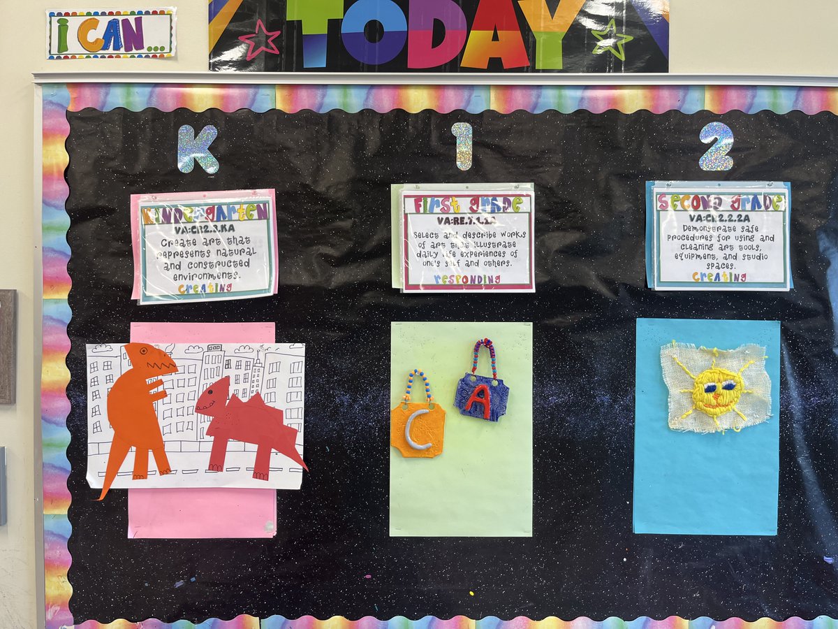 toriein's tweet photo. Wanted to share this board my mentor teacher created to show each grade level the standards they are hitting as well as examples of their current art projects. Its a great reference point in the room for both the students and myself! https://t.co/tVpcGJjg30