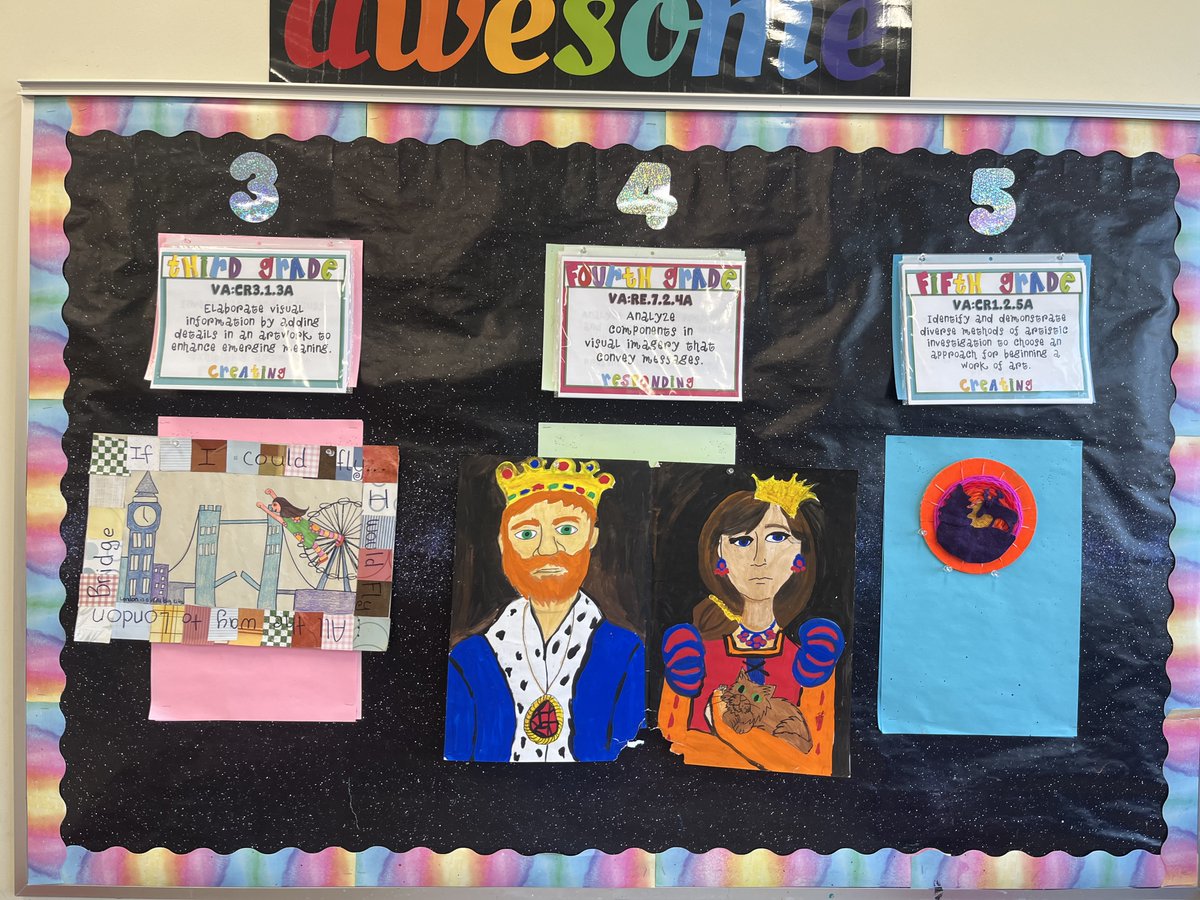 toriein's tweet photo. Wanted to share this board my mentor teacher created to show each grade level the standards they are hitting as well as examples of their current art projects. Its a great reference point in the room for both the students and myself! https://t.co/tVpcGJjg30