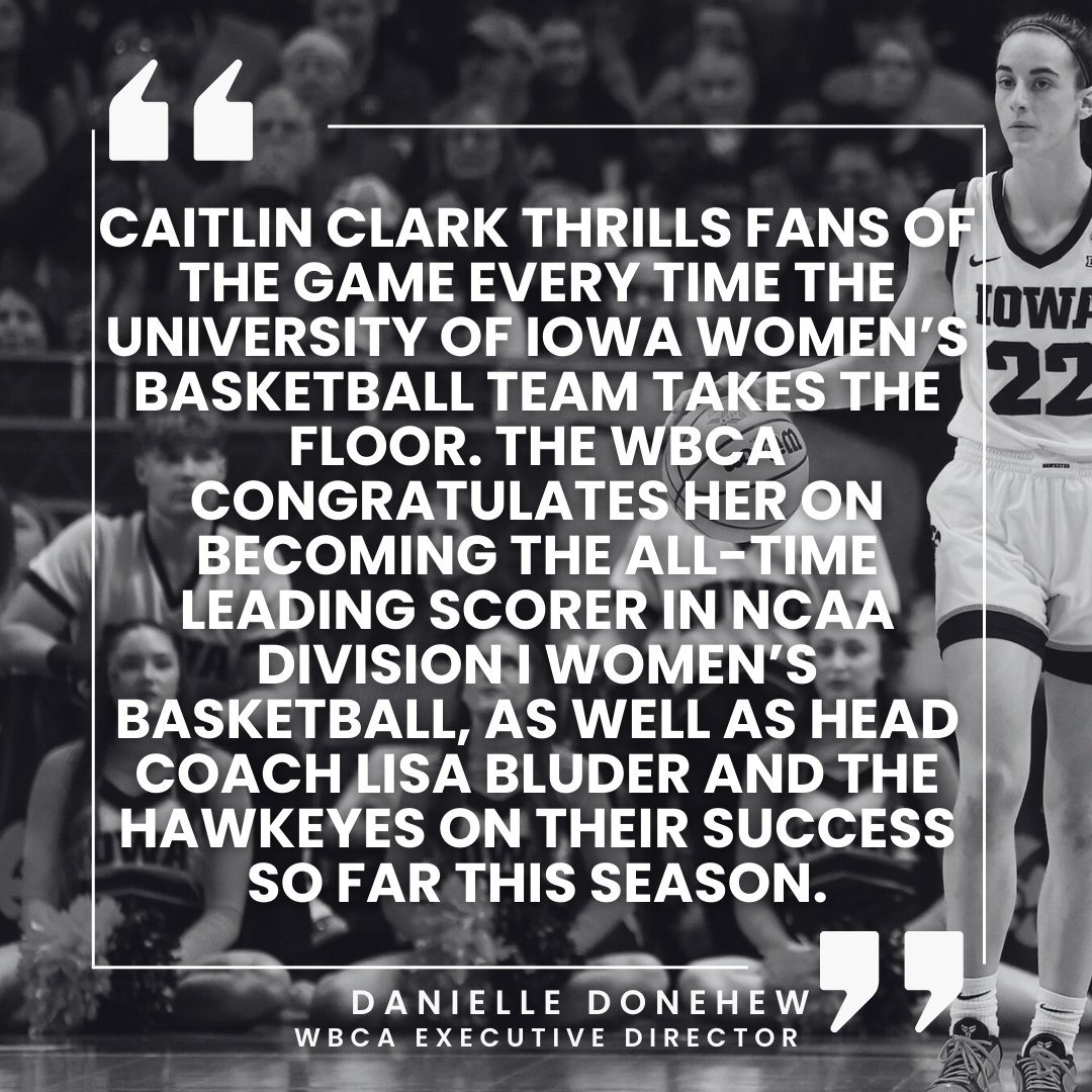 WBCA Executive Director Danielle Donehew reacts to the University of Iowa’s Caitlin Clark becoming the all-time leading scorer in NCAA Division I women’s basketball.👏🏽 👏🏽 👏🏽 👏🏽 👏🏽  <a href="/IowaWBB/">Iowa Women's Basketball</a> <a href="/CaitlinClark22/">Caitlin Clark</a> <a href="/LisaBluder/">Lisa Bluder</a>