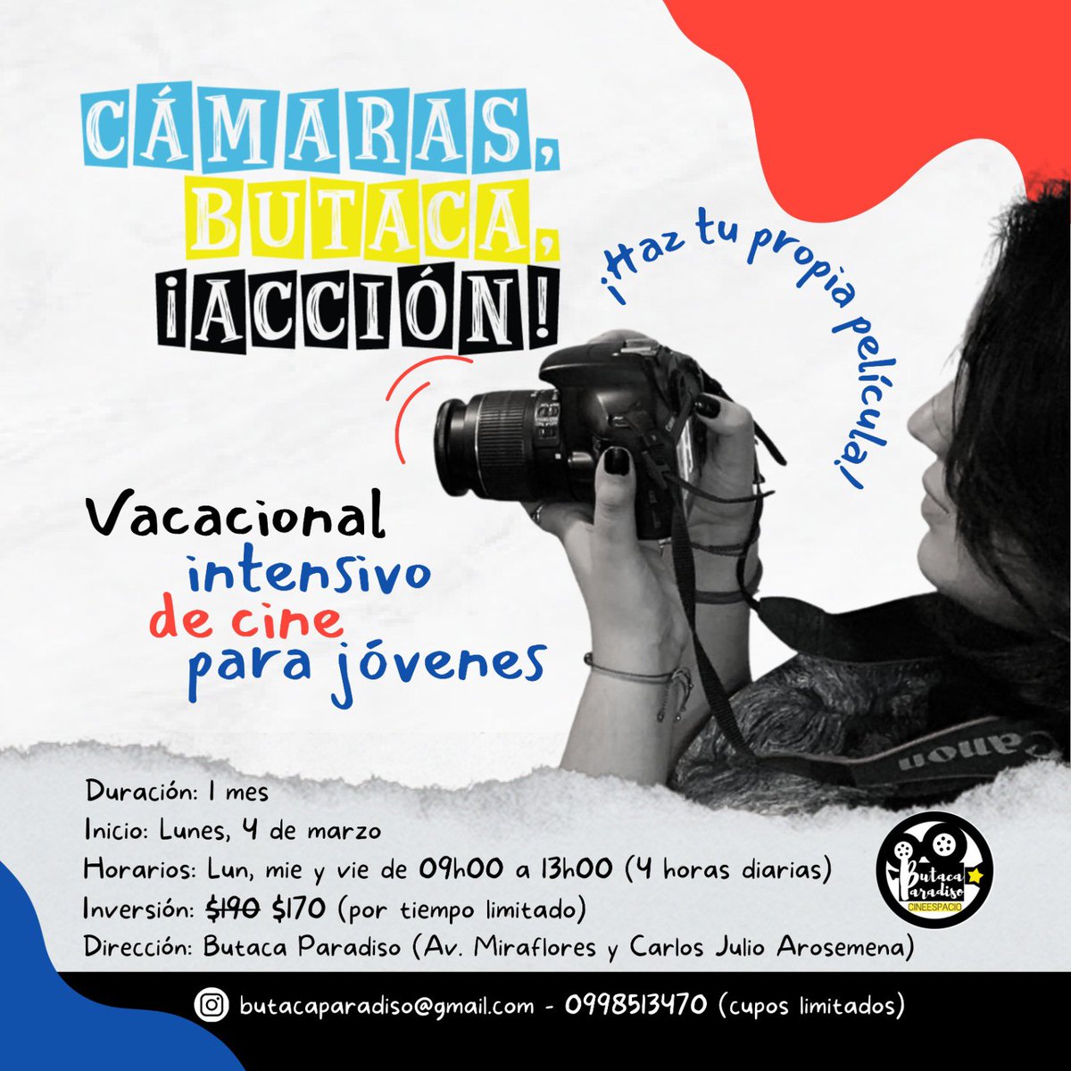 Si nos preguntan qué actividades pueden realizar los jóvenes en estas vacaciones, les traemos uno: angustia, escritura y creación. Es decir, los invitamos a nuestro vacacional de cine, donde aprenderán lo necesario para producir y filmar su propio filme. ¡Y harán su propio corto!