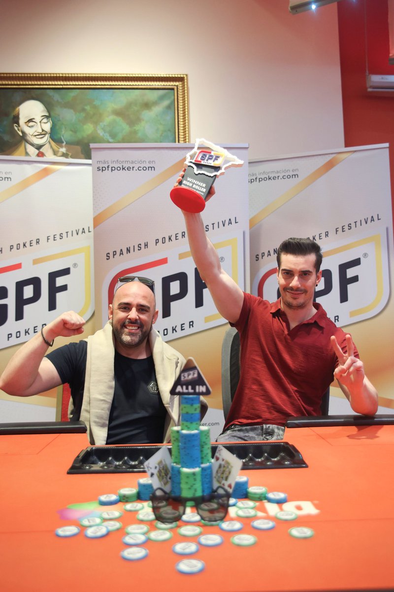 SPFpoker's tweet image. Daniel Jimenez se hace con la victoria del High Roller tras pactar con Ruben Moreno en el heads up. 🏆 

¡Enhorabuena! 👏🏻👏🏻 @CasinoMallorca