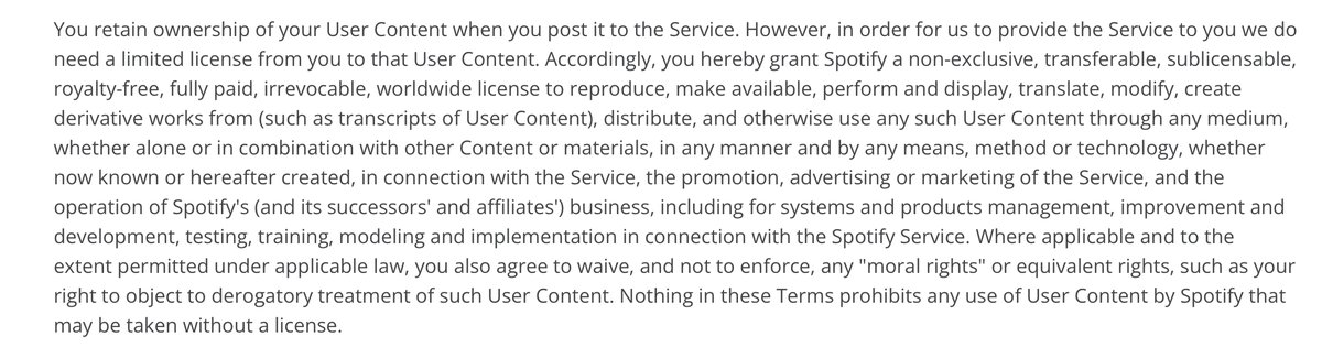 PSA: If you are using Findaway Voices to distribute your audiobooks, you should know that their new terms of service have significant problems. The new TOS contains this section: Source: 4b here: my.findawayvoices.com/terms-of-use 1/6