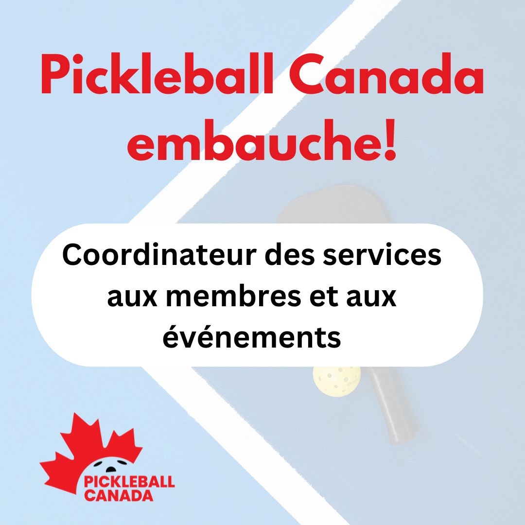 Pickleball Canada is hiring a full time Membership and Event Services Coordinator.  buff.ly/49FbaBF
---
Pickleball Canada est à la recherche d'un coordonnateur ou d'une coordonnatrice des services aux membres et aux événements. buff.ly/42E9shv