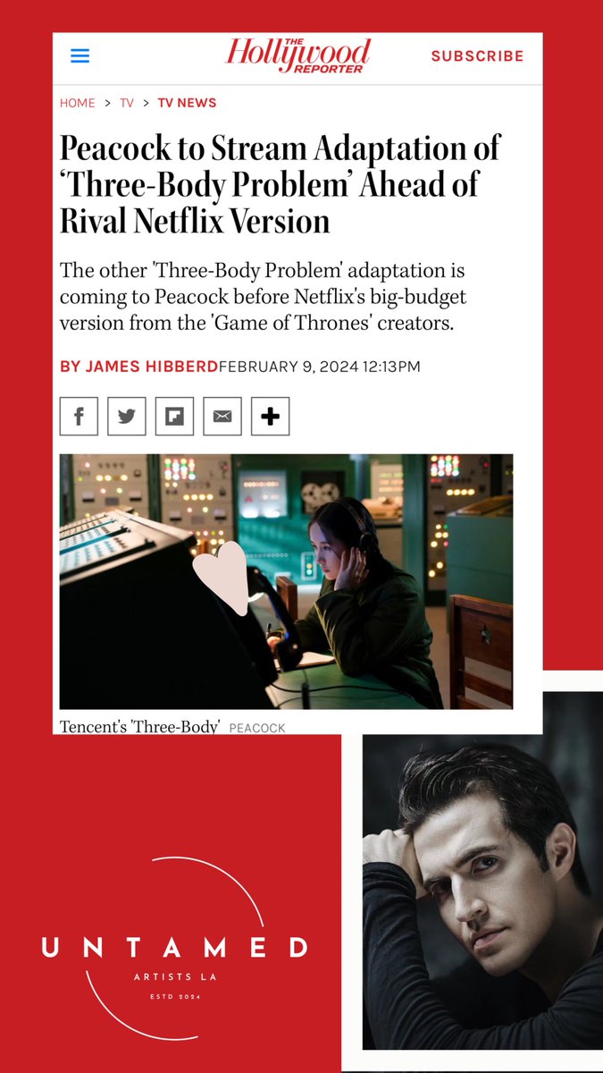 After a successful Asia release, we are excited to announce Kenan Heppe’s [<a href="/KenanHeppe/">Kenan Heppe</a>] original Chinese series, ‘Three Body’ is now streaming on <a href="/peacock/">Peacock</a>. 

Check out the <a href="/THR/">The Hollywood Reporter</a> article: bit.ly/3wqDR6I

#ThreeBody
#threebodyproblem 
#Untamed
#THR
@UntamedArtists_