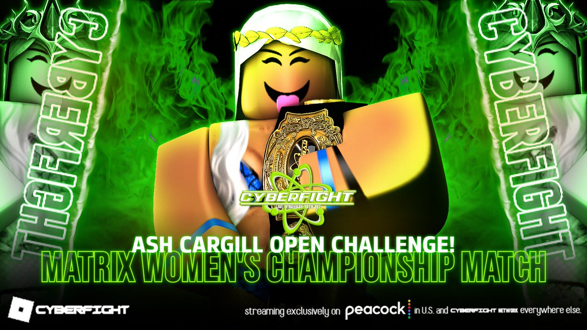 CFightNetwork's tweet photo. 📢 | CYBERFIGHT - ROBLOX WRESTLING FEDERATION: Friday Night MATRIX!

2/16/24 ‼️

Tomorrow night at Friday Night Matrix, the unstoppable @_ItsAshleyy3 will be issuing an open challenge for her Matrix Women's Championship. Who will be brave enough to accept her challenge? https://t.co/Cev1Rz2O5A
