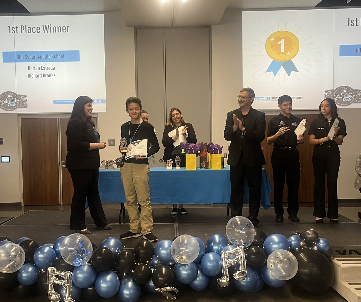 1st place 🥇 winners! Congratulations to Dorian Estrada and Richard Brooks for taking 1st place in SISD’s Middle School App Challenge!! Way to go Scorpions! 🎉❤️🦂#TeamSISD