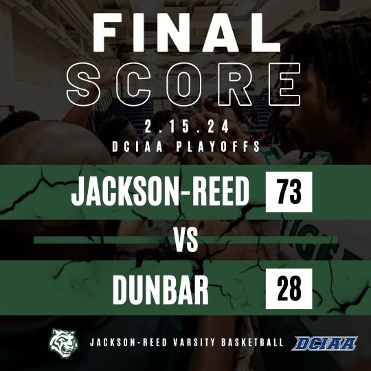 Tigers Den Defended😤

Justin Gilmore - 14pts, 4asst, 2stls 
Scottie Hubbard- 13pts, 6rebs
Micah Charles - 9pts, 5rebs 

Tigers advance to the DCIAA championship game on Saturday 2/17 at 4pm @ Coolidge HS 

#GoTigers #TigerPride