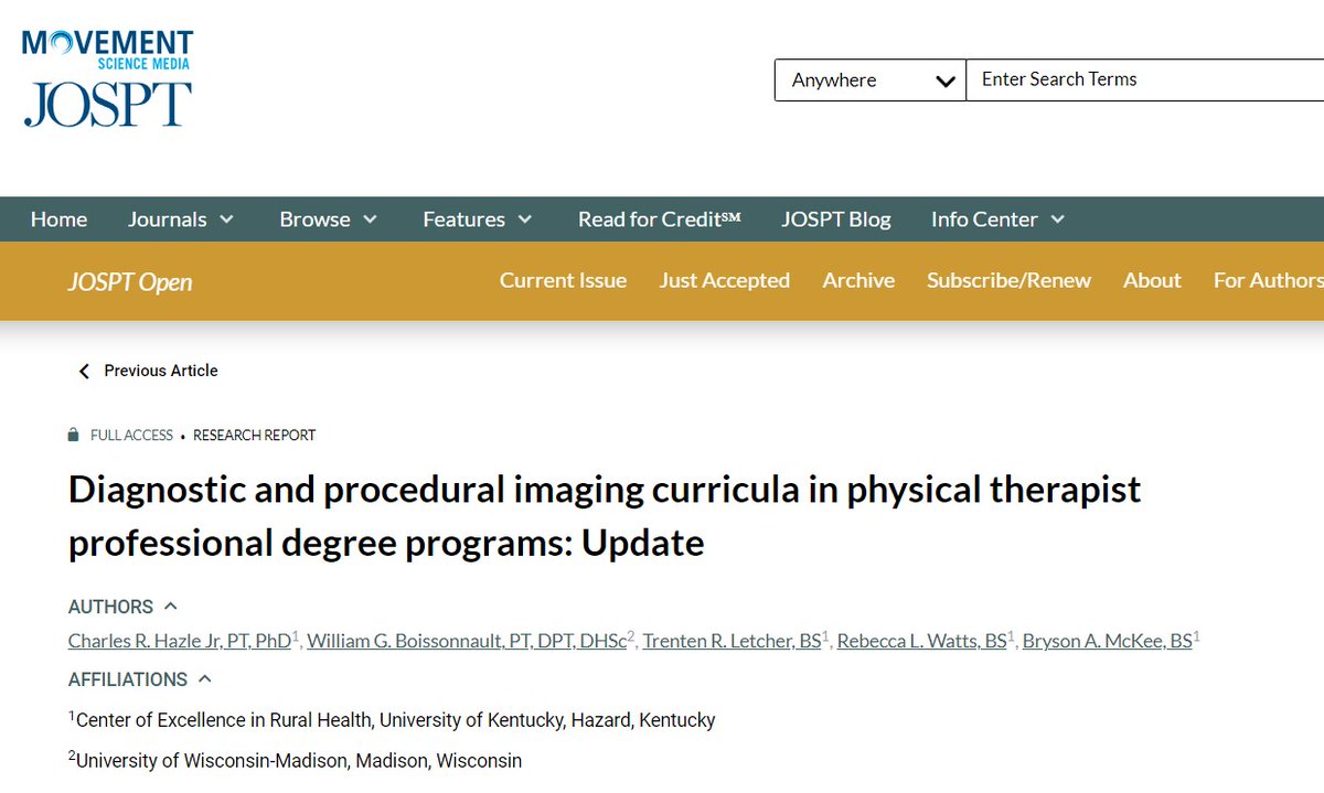 New publication with 3 University of Kentucky DPT students from Center for Excellence in Rural Health as co-authors.  jospt.org/doi/10.2519/jo…