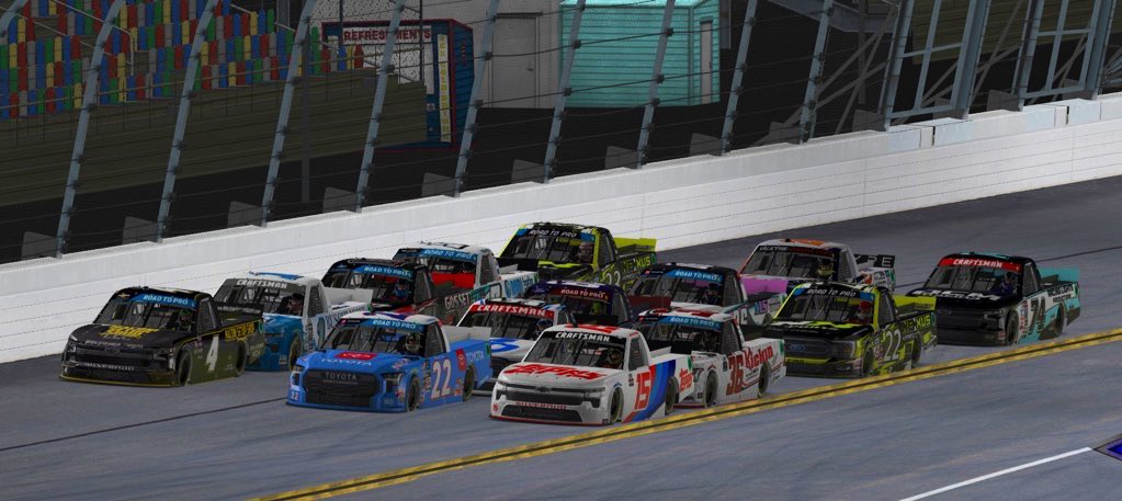 P3 Coming to the line, leading off of Turn 4, just came up short of the #iRacing #RoadToPro win at Daytona. Big thanks to @HoganGarrison for the solid pushing and strategy to get us in position it try and win. Not sure how many more this year, was fun being back in the saddle!