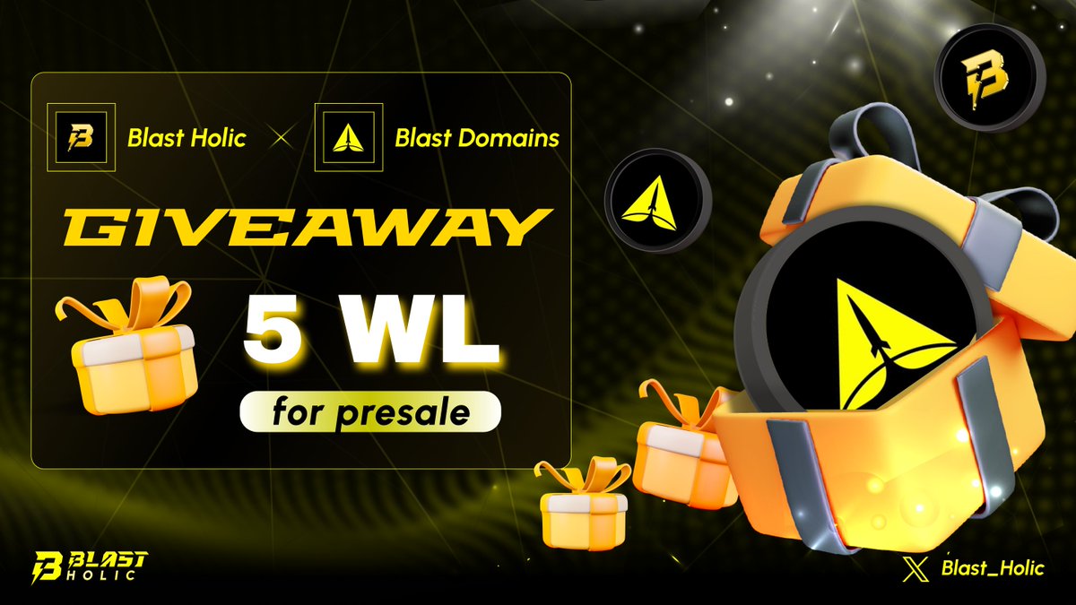 Blast_Holic's tweet photo. 💥 PARTNERSHIP GIVEAWAY 💥

🎁 5 Blast Domains WL presale for 5 lucky winners

To enter:
1️⃣ Follow @Blast_Holic &amp; @BlastDomains
2️⃣ Like &amp; RT this post
3️⃣ Tag 3 friends below

⏰ 48 hours

#Blast #giveaway https://t.co/Z8pmDdFJRp