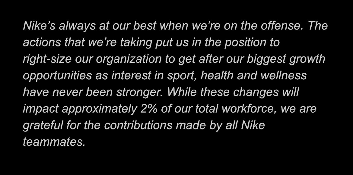 brendandunne's tweet image. Statement from Nike on the job cuts below.