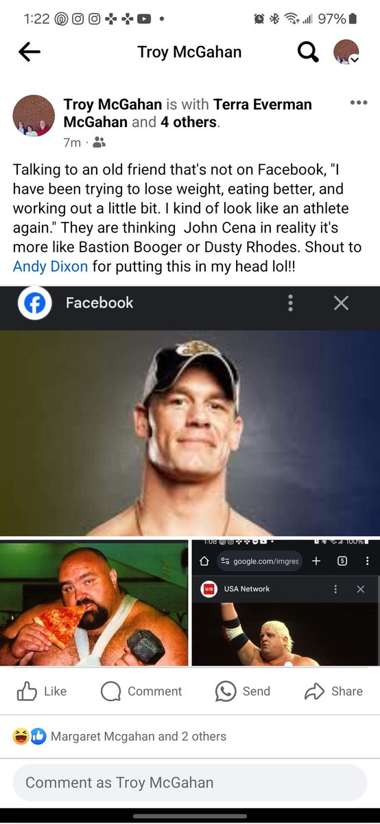 While I am glad to have made some changes and progress in losing weight and getting healthier. I will never be pretty like Cena and will always be closer to Bastion and Da Bull o' da woods, Dusty Rhodes