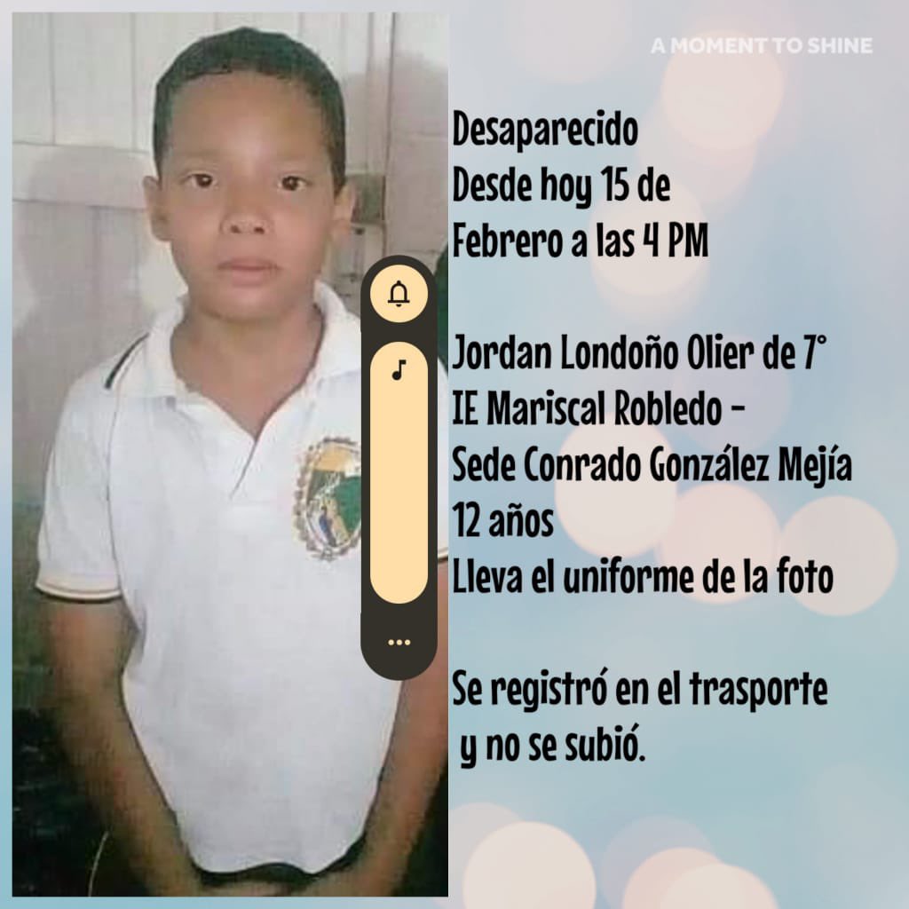 LuisGPatino's tweet photo. Atención ‼️ se nos perdió el niño Jordan Londoño en el sector de Robledo. Por favor ayúdanos a encontrarlo. Si lo ves, comunícate  con su mamá, doña  Cristina : 3218761212. Con el 123 de emergencias o escríbeme un mensaje directo a mi cuenta X . @FicoGutierrez @ManuelVillaMe https://t.co/DP5jpKgWiK