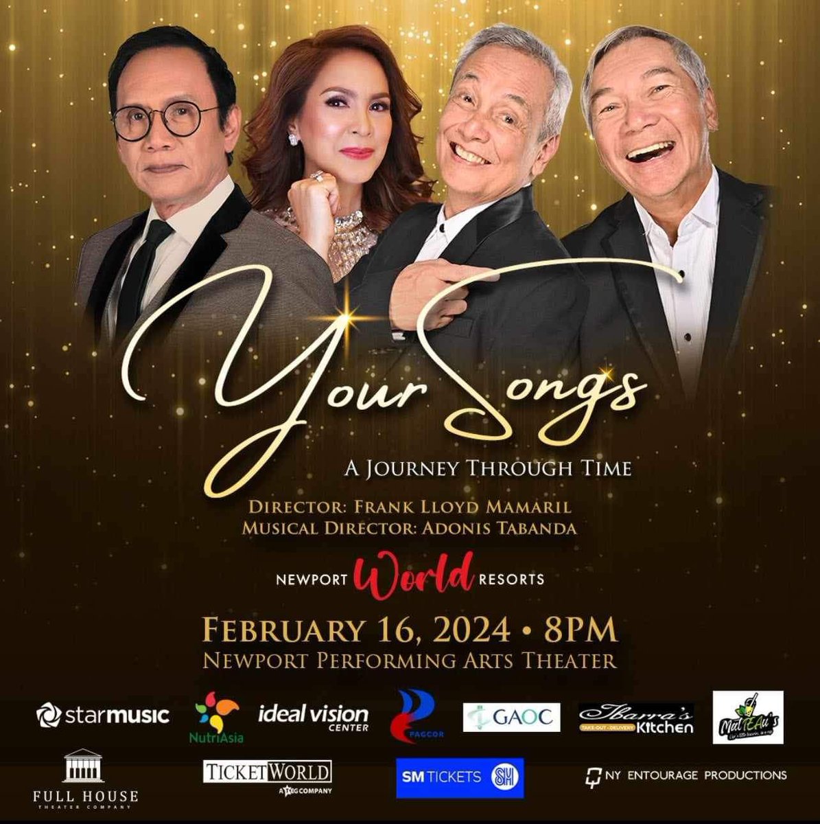 JamieRivera829's tweet photo. ✨MAMAYA NA!✨

#YourSongs: A Journey Through Time with #JamieRivera, #ReyValera, #BoboyGarrovillo, and #JimParedes, 8PM at Newport Performing Arts Theatre 🎶

Thanks to our sponsors
Pagcor
Gaoc
Nutri Asia
Ideal Vision
Plaza Ibarra
Matteaus
Star Music PH https://t.co/kJUL5DABFm