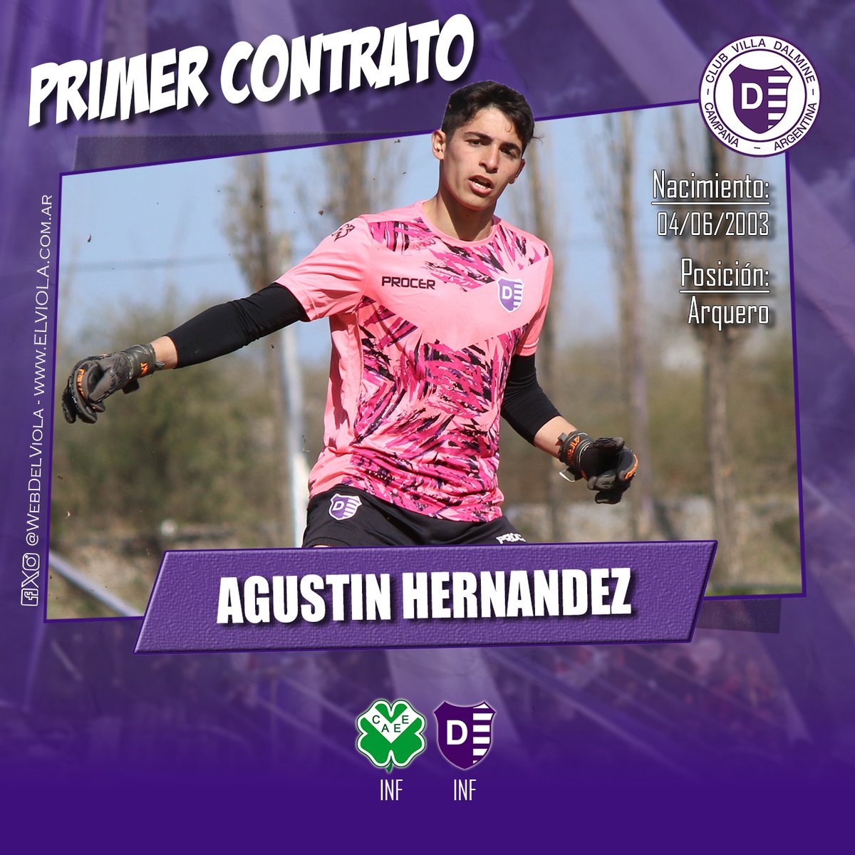 webdelviola's tweet photo. #PrimerContrato El arquero de 20 años Daniel Agustín Hernández firmó su primer contrato profesional con Villa Dálmine. Llegó al Club en 2022, donde jugó en Cuarta División y Reserva. Anteriormente, realizó inferiores en el equipo santafecino El Expreso de la Ciudad de El Trébol. https://t.co/MuoORrOo4c