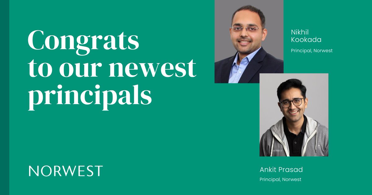 Introducing Norwest’s two newest Principals Nikhil Kookada and Ankit Prasad. 🌟 Nikhil and @ankitprasad_12 play pivotal roles in managing our portfolio companies alongside Norwest India Managing Director @nirenshah1000. Bravo to both! 👏🎉