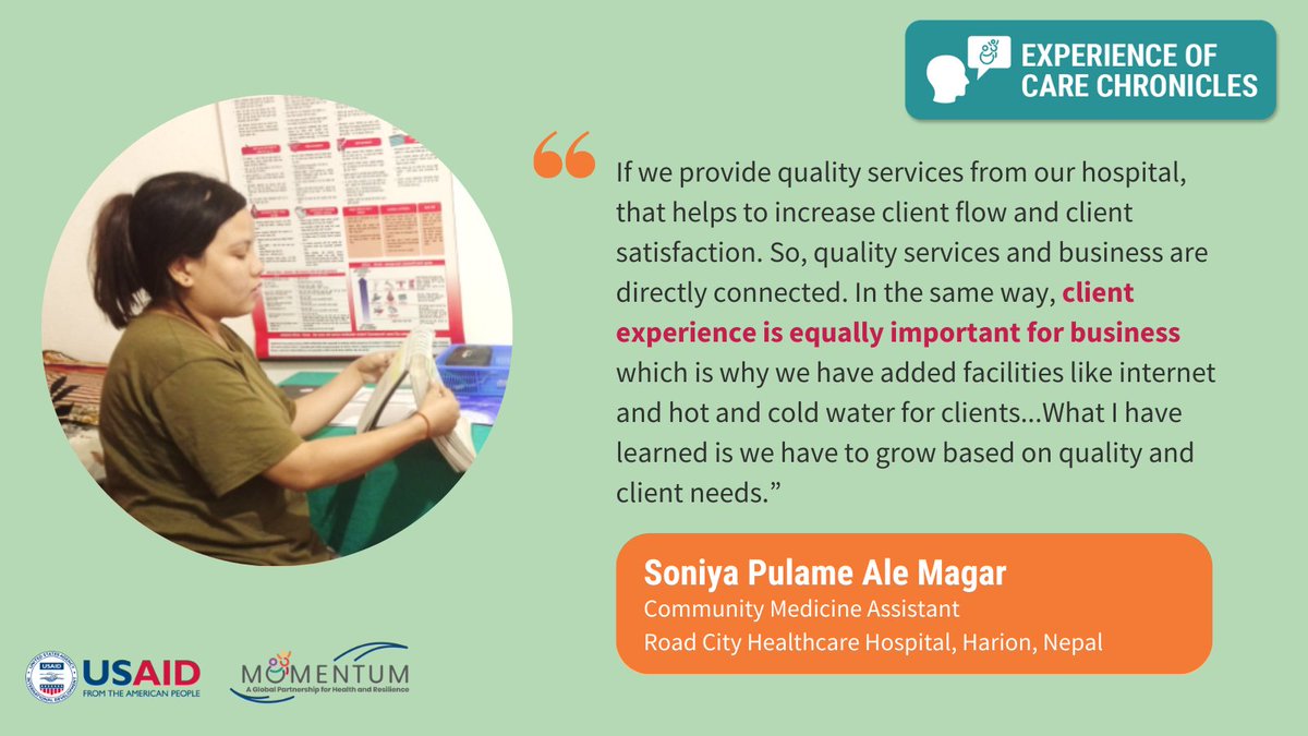 No matter what industry you’re in, a positive client experience is good for business. Learn how Soniya & Pradeep worked with @USAID_MOMENTUM to strengthen their capacity to deliver high-quality #FamilyPlanning services to youth in #Nepal: bit.ly/3taeKUe #CareChronicles