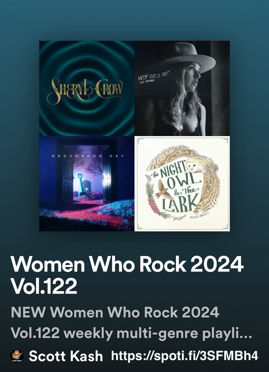 NEW #WomenWhoRock playlist with new releases by
#LaurelTaylor
@TheSadieNix
@teravoltband/#HeatherMcAndress
@evasnyder
#megsmithlol
#JemmaJohnsonMusic
#AshleyRoseLilly
+MORE

#Spotify
spoti.fi/3SFMBh4

#NewMusic2024 #MultiGenre @rt_tsb