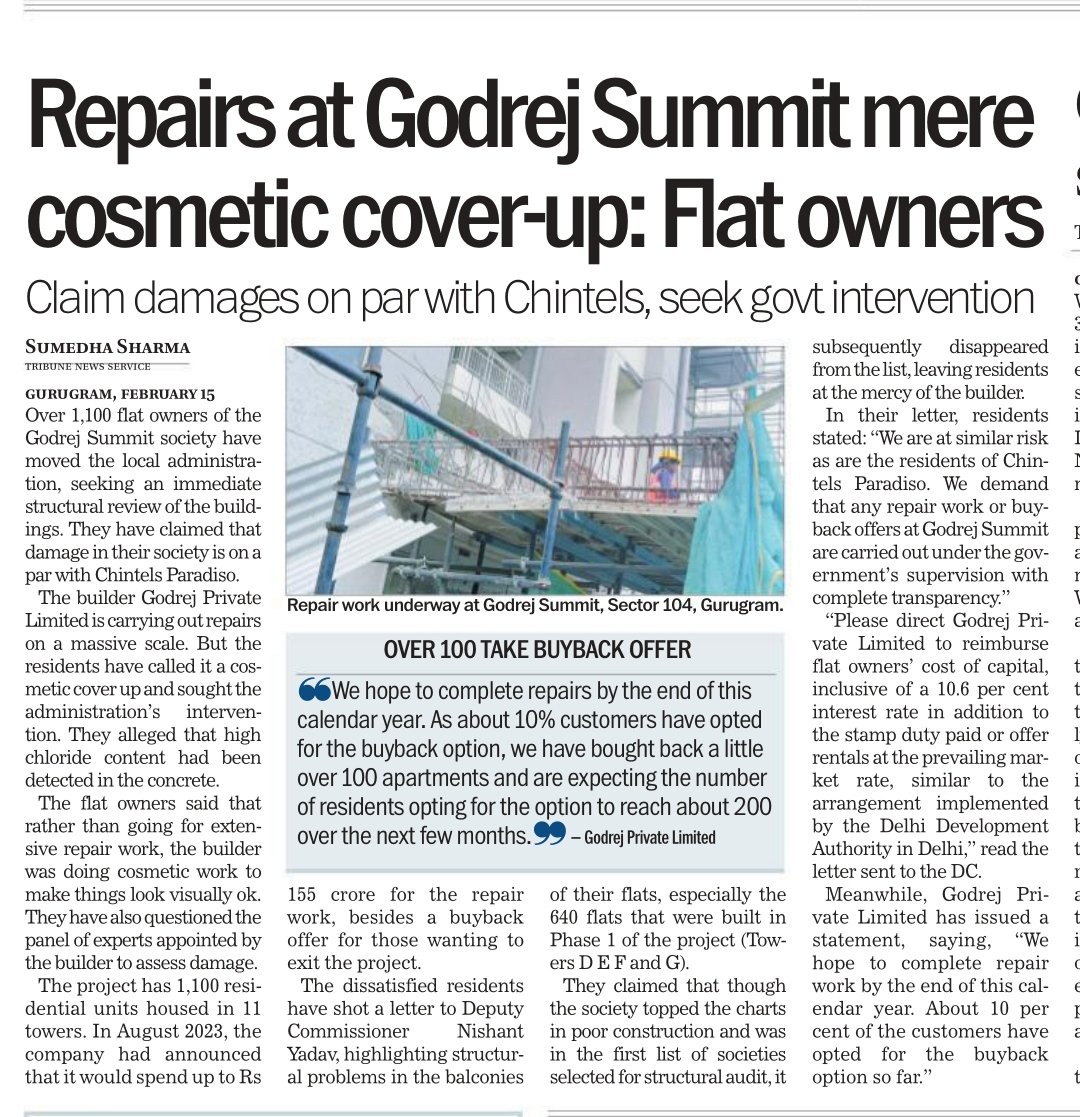 sumedhasharma86's tweet photo. Claiming @cParadisoLost like structural condition residents of @GodrejProp project Summit seek structural audit by administration. #Gurgaon #Gurugram #Haryana #HaryanaNews @DC_Gurugram @dtcphry #RealEstate https://t.co/Il9E47WaZB