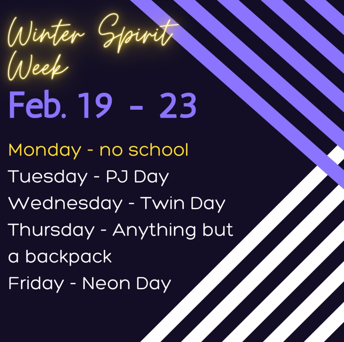 Get ready for our Winter Formal Spirit Week!! 🖤🕺💜
