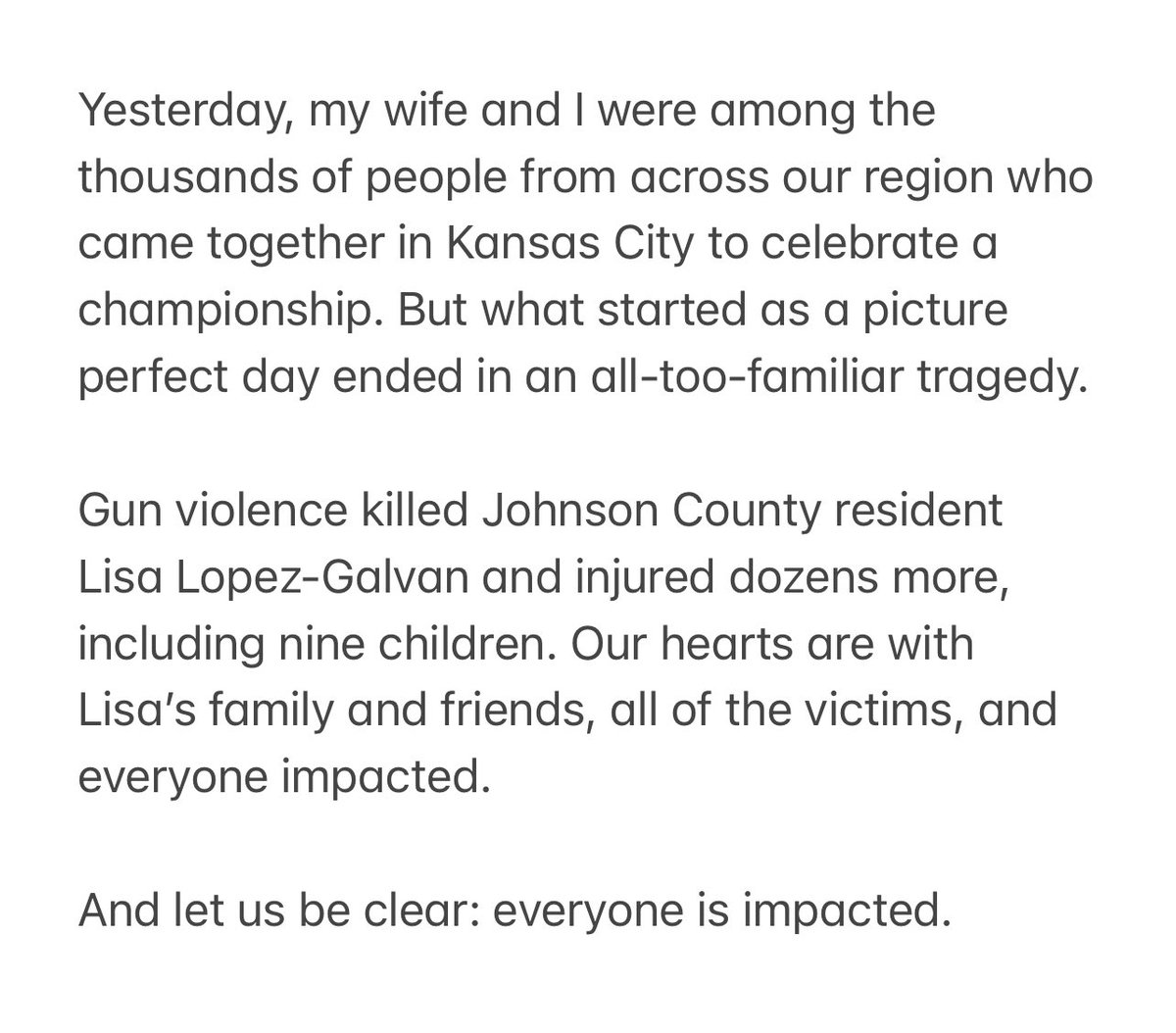 mikeforjoco's tweet photo. My statement on the shooting at Union Station. https://t.co/EGDlrk7e29