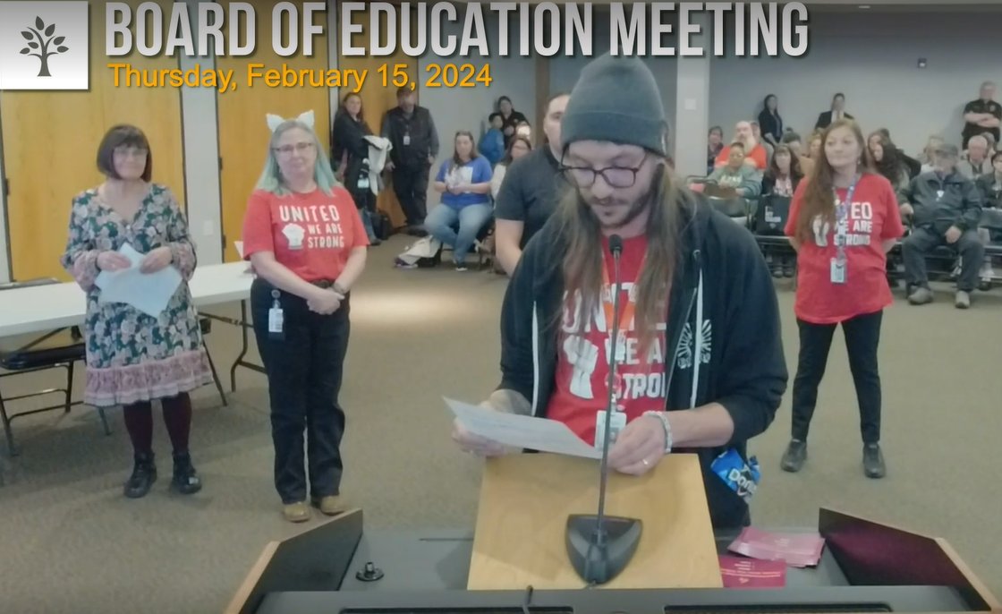 JeffcoESPA's tweet photo. JESPA and Coloradans for the Common Good leaders call on the Jeffco Board of Education to remember the commitments they made to healthy school meals and to end outsourcing. #TeamJeffco #JESPAStrong #UnionStrong https://t.co/69er6Y260c
