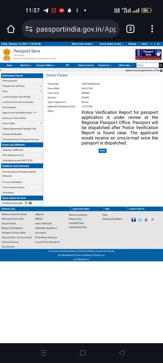munishmundri's tweet photo. @rpochandigarh @passportsevamea @amitkum_India @MukteshPardeshi 
Sir my name is munish Kumar my file no CH6078950042423 My passport appointment date was 13/12/23 and my police verification date was 16/12/23.I left both the places with my original document nd completed the process https://t.co/131QA69A0m
