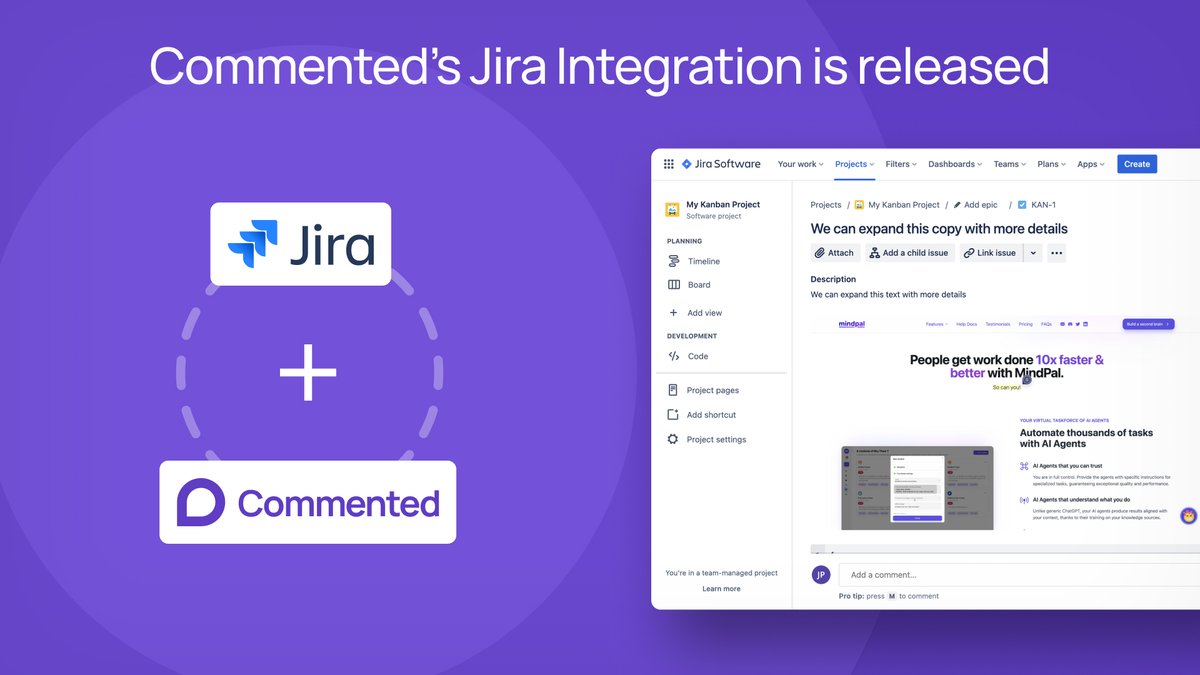 Commented now integrates seamlessly with Jira! 🎉
Now, you can easily track comments, and discussions directly within your Jira projects.

#Collaboration #Productivity #Jira #Integration #Productivity #Commented