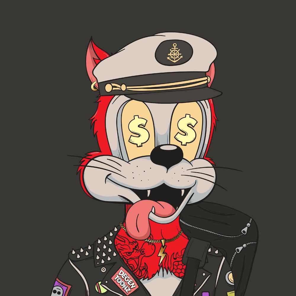 HODL82's tweet photo. @PurplePancake_5 @DegenToonz I paid a pretty penny for this Gem ๐ and holding over a year Hidden in my wallet . #CaptainHat #Dargontattoo and #Bikerjacket ๐ฅ https://t.co/TgzIst7xDH