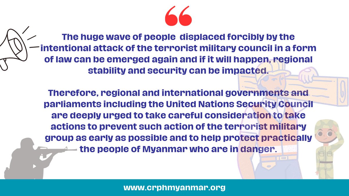 We urge the international community to help stop the implementation of compulsory military service law that can increase more country's instability and people's troubles. 

Our Statement : crphmyanmar.org/publications/s…