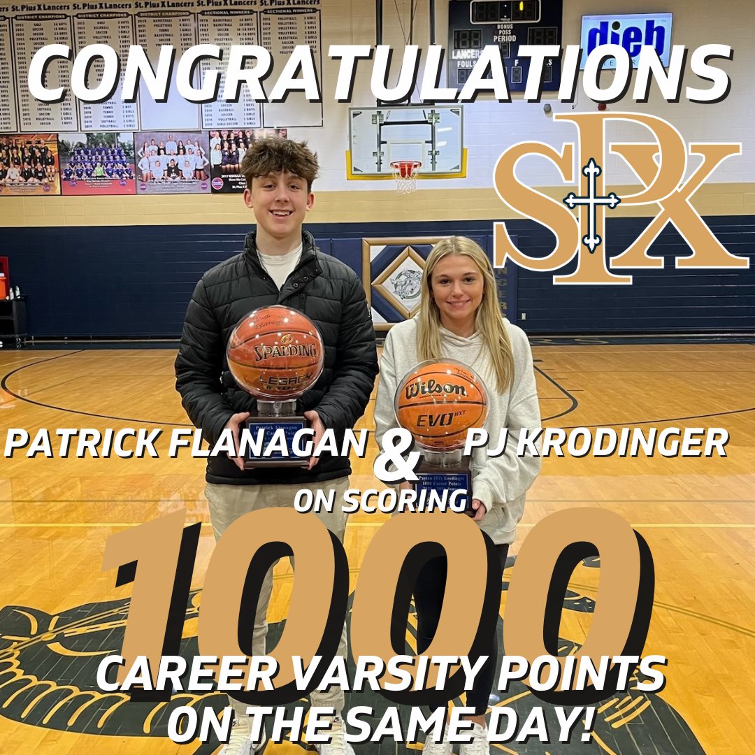 STPXLancerBB's tweet image. CONGRATULATIONS to @pflanagan01 and PJ Krodinger for scoring their 1000th career varsity points on the same day! @STLhssports @myleaderpaper @KJFFSPORTS @stplancersports 
#LANCERPRIDE #LANCERNATION