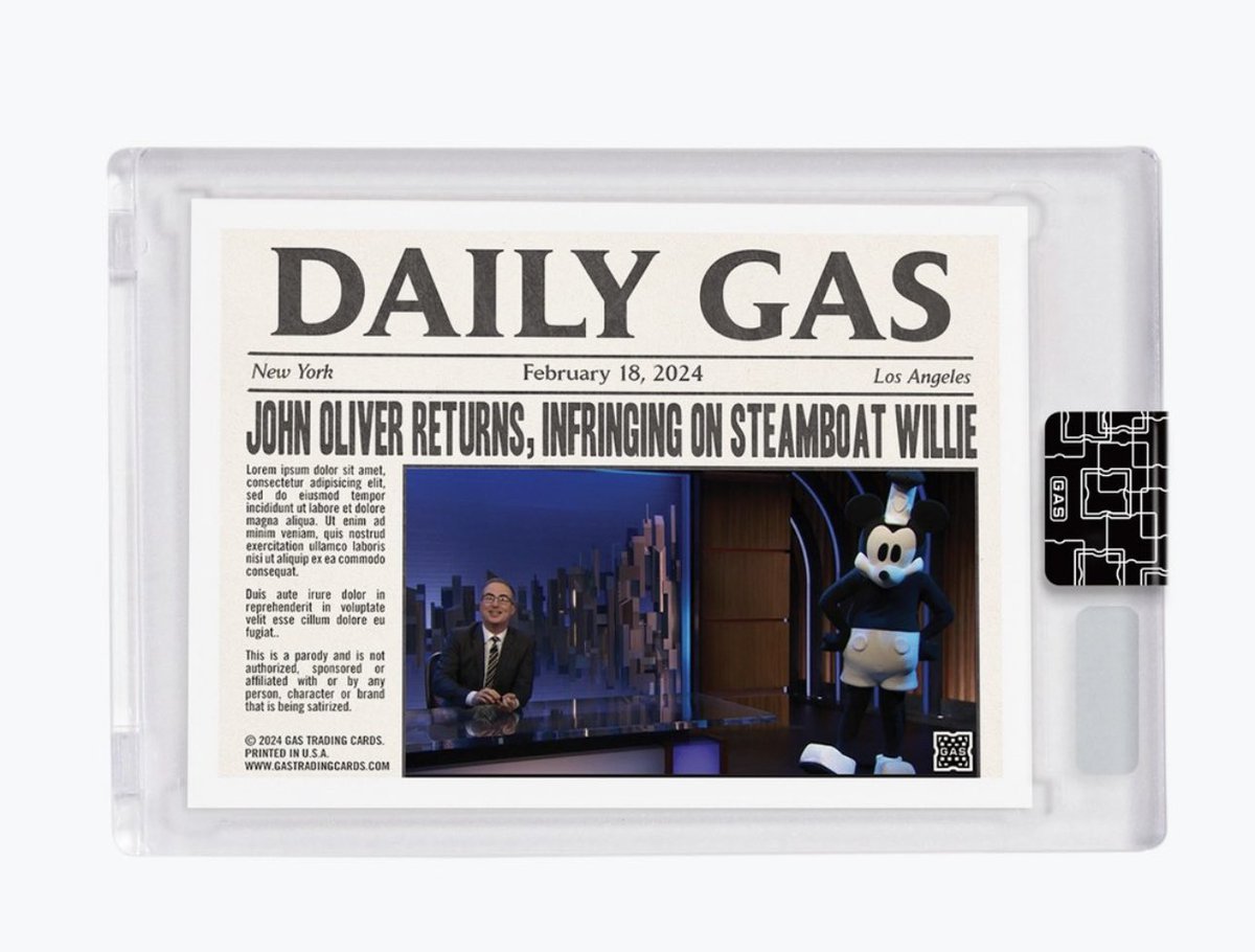 Shock Drop! GAS @lastweektonight John Oliver Rookie Trading Cards Featuring Steamboat Willie Available for Preorder on GASTradingCards.com and @NTWRK TheNTWRK.com Now!