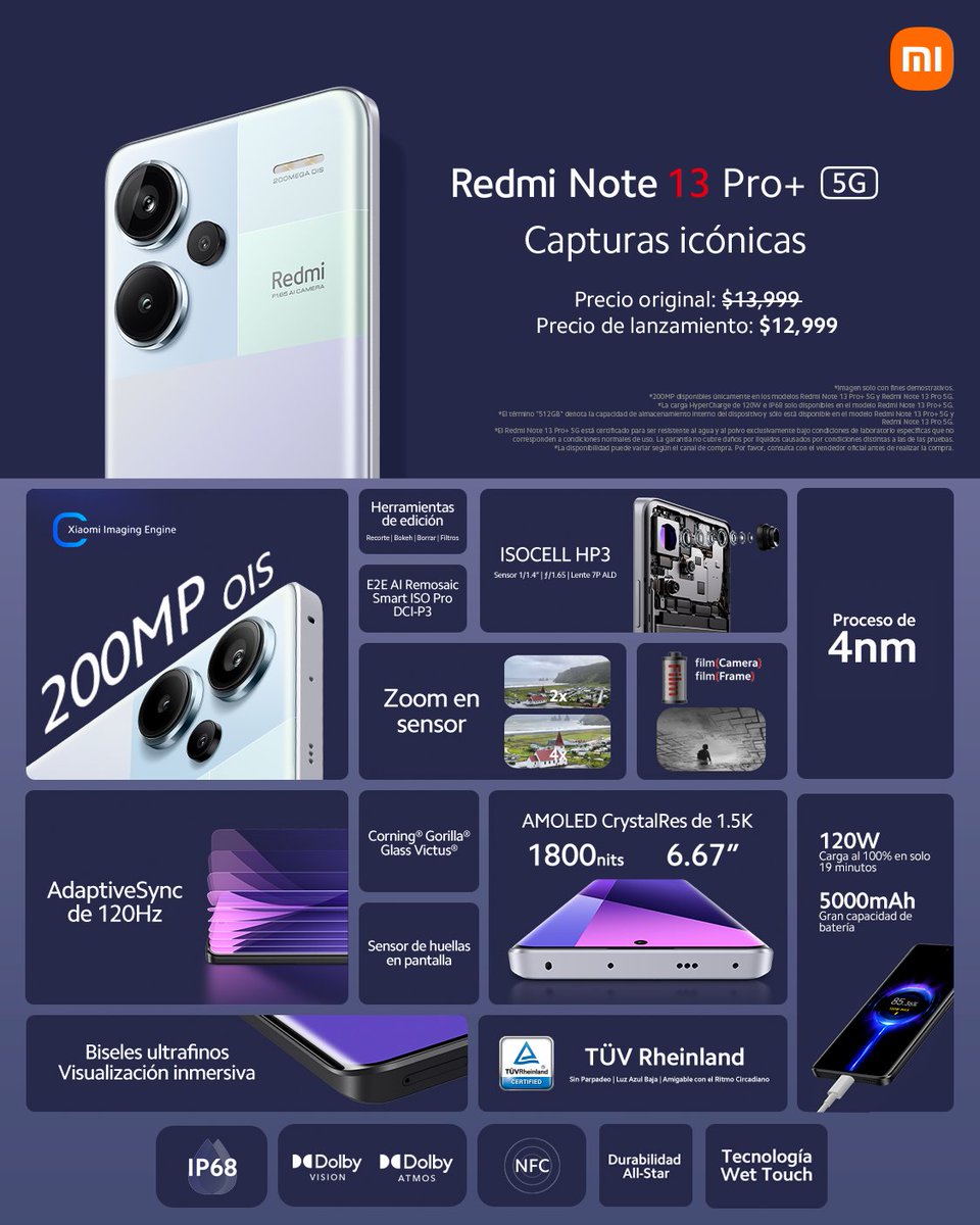 XiaomiMexico's tweet image. Con #200MP y #OIS, el #RedmiNote13ProPlus5G lleva tus fotos a otro nivel. Haz que cada momento sea icónico con la #SerieRedmiNote13 😎 bit.ly/3T0mmTO