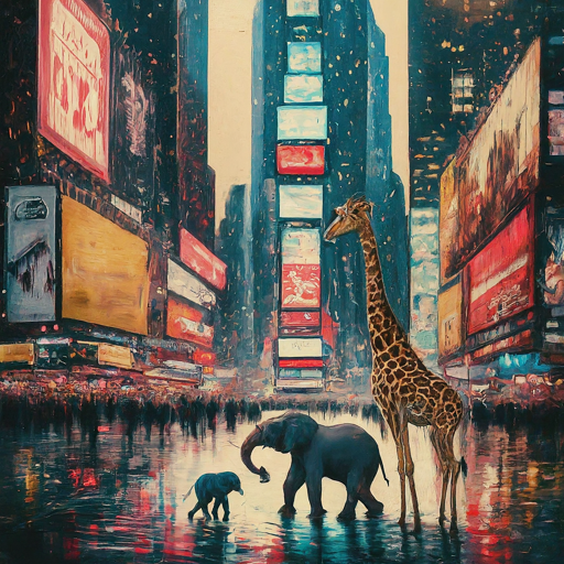 Just saw giraffe's & an elephant walking through Times Square in winter. The giraffe's were like 'man, it's cold!' & the elephant was like 'what's your problem', I'm built-in insulation! 🦒🦒🐘 #OnlyInNYC #aiart #AIArtCommuity #AIArtwork #AiArtSociety