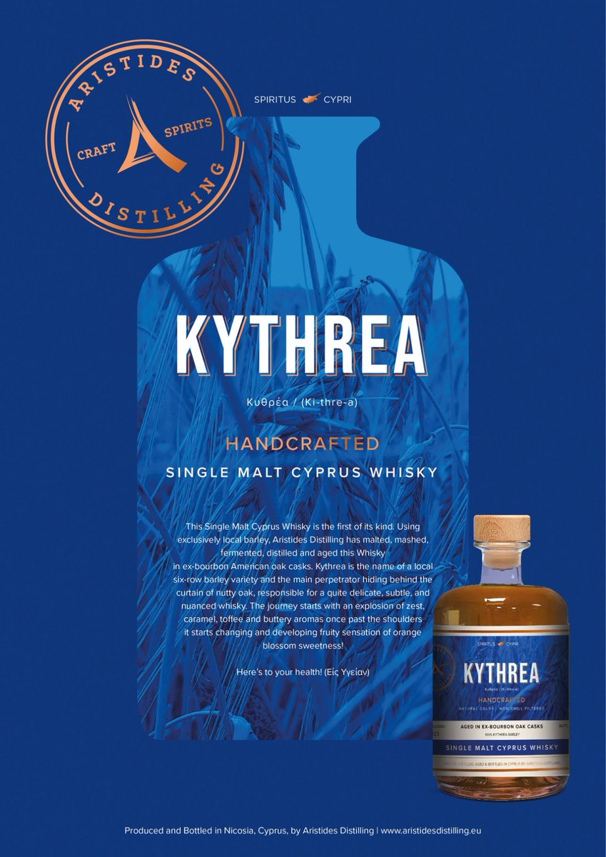 AristidesDisti1's tweet photo. Aristides Distilling is proud to be at the forefront of the Cyprus Whisky movement with our "Kythrea" whisky series brand. We presented on December 23 the first Single Malt Cyprus Whisky, born from our local six-row barley variety, "Kythrea". https://t.co/bGgqvWvalv https://t.co/Cgd3XVu8ye