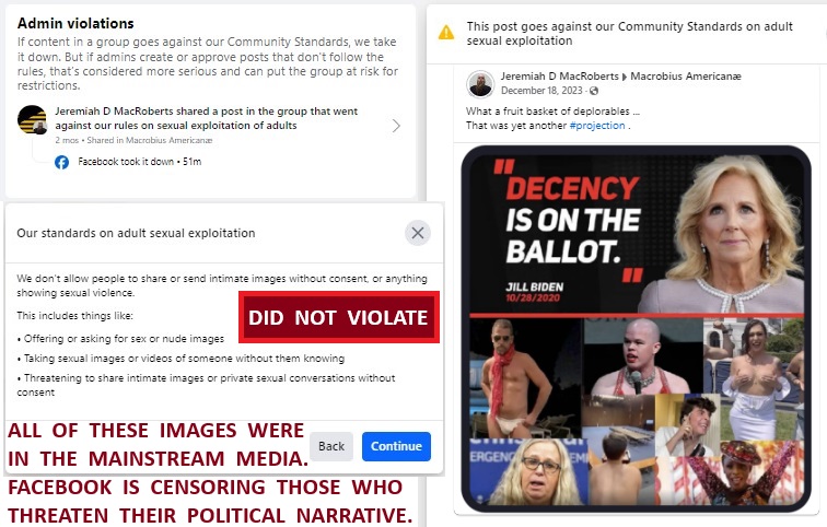 JDMacRoberts's tweet image. Here is what will get your account #suspended on #Facebook these days. Scammer "friend requests" can throw bush at you all day, but "Aidan's back" in a public place is a terrible offense. #Democrats proving my point again, I guess.